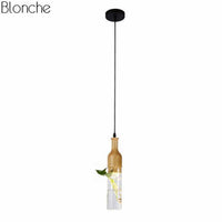 Wooden LED pendant light with plant and Bottle water tank