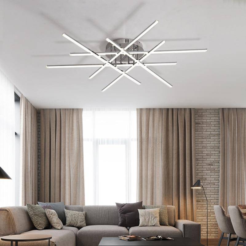 Modern chrome bar LED ceiling light flush - vue 5 sur 9