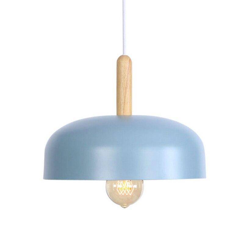 Industrial half-dome LED pendant light with wooden holder - vue 7 sur 7