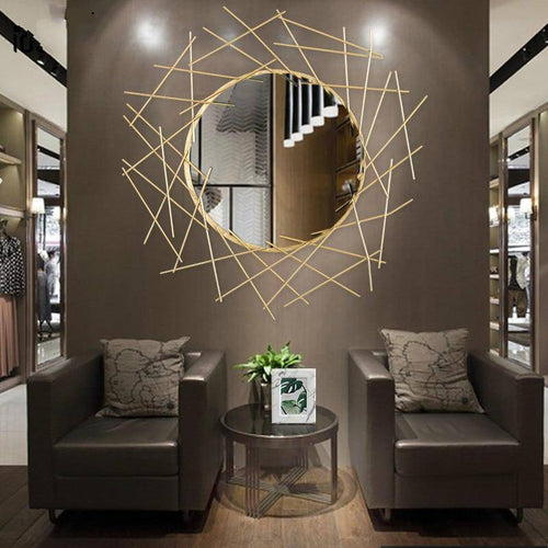 Large designer wall mirror with gold bars - vue 3 sur 3