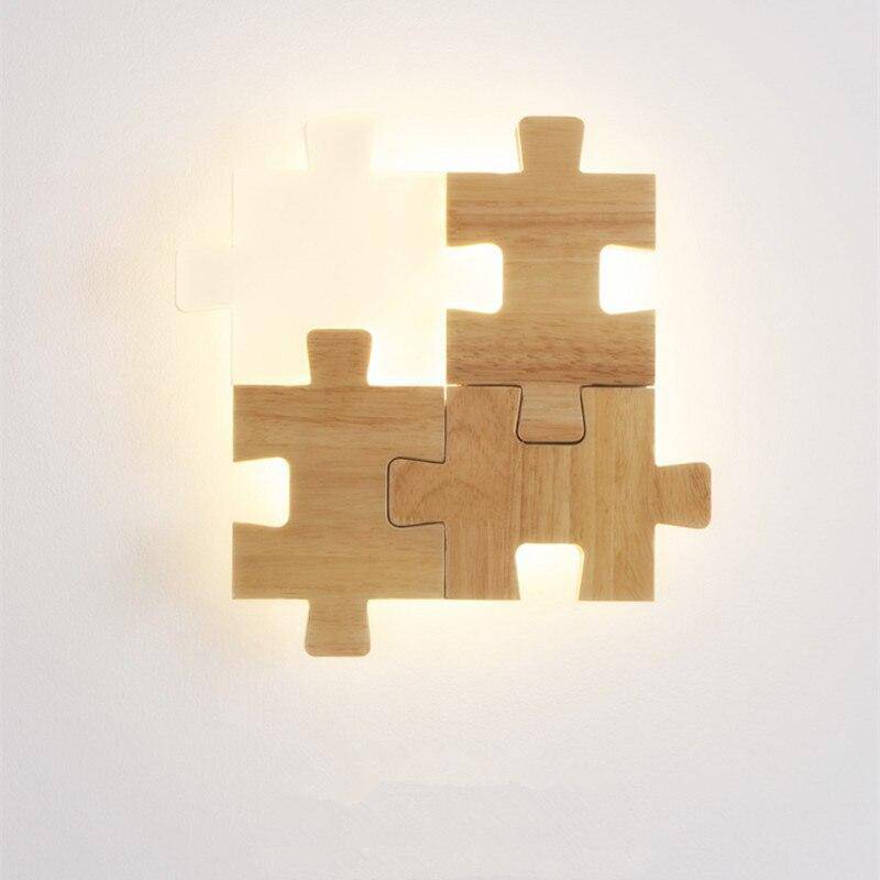 Designer wooden puzzle-shaped wall light - vue 5 sur 8