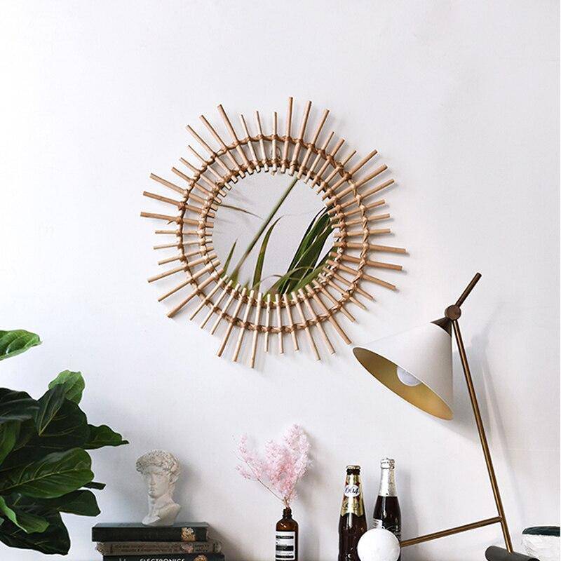 Rattan Gold Rattan Round Decorative Wall Mirror - vue 4 sur 5