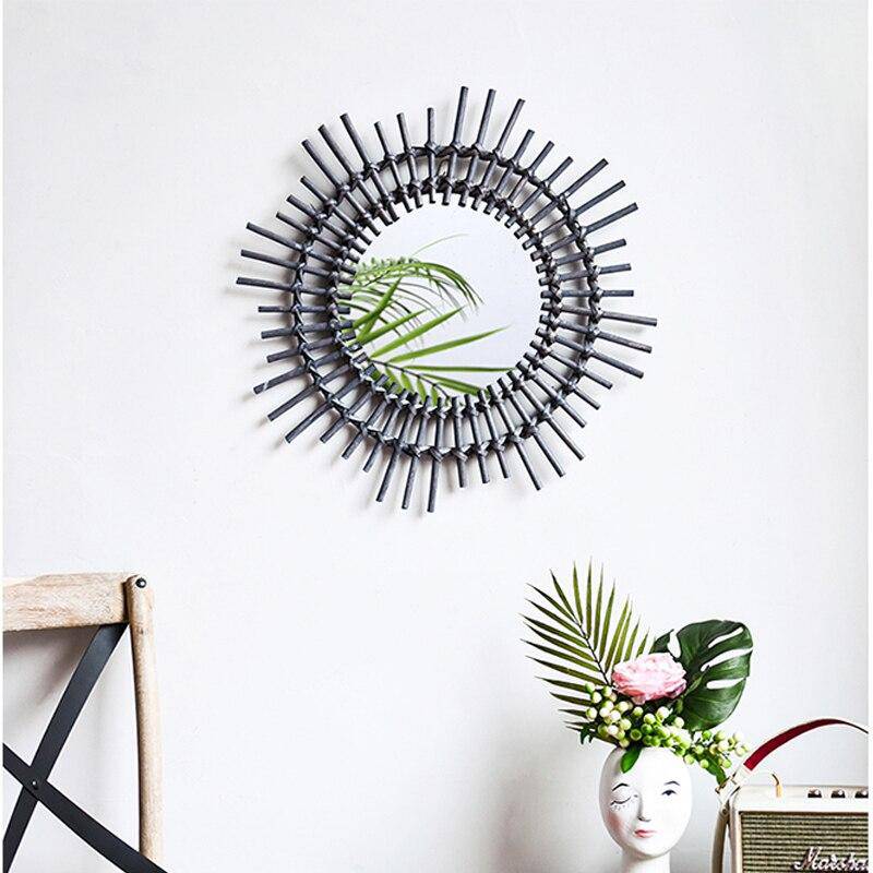 Rattan Black Rattan Round Decorative Wall Mirror - vue 2 sur 4
