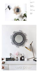 Rattan Black Rattan Round Decorative Wall Mirror