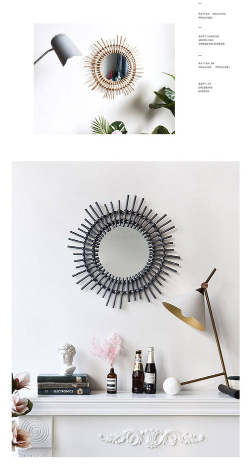 Rattan Black Rattan Round Decorative Wall Mirror - vue 4 sur 4