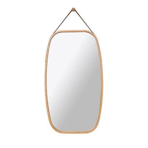 Wear rounded rectangle hanging wall mirror with brown edges - vue 4 sur 4