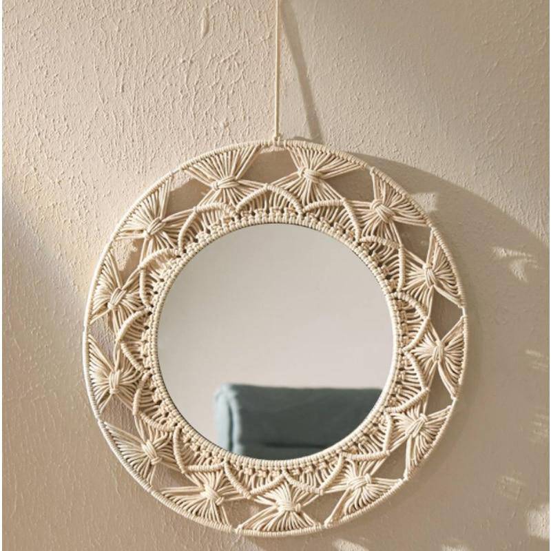 Round decorative wall mirror in Macrame fabric - vue 2 sur 8