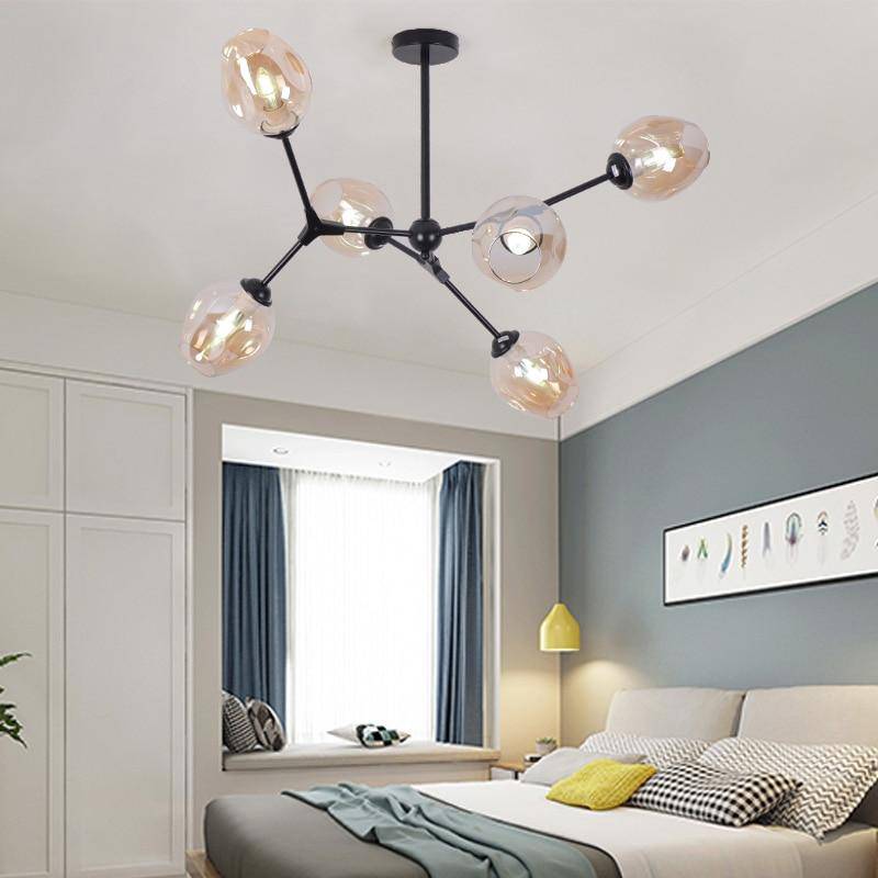 Lindsey designer LED chandelier with metal branches and glass lamps