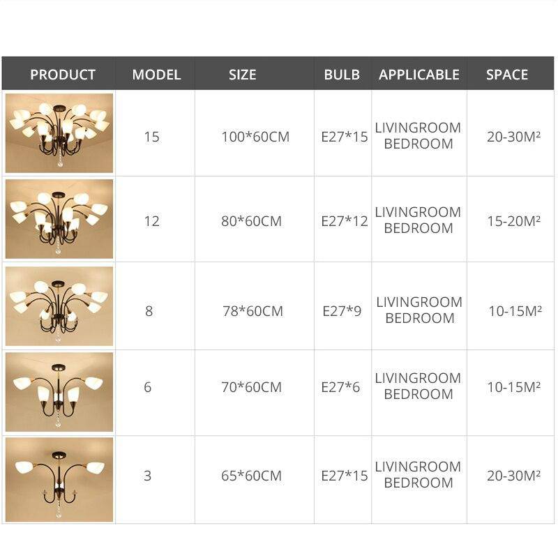 LED chandelier with curved arms and glass lamps for living room - vue 9 sur 10