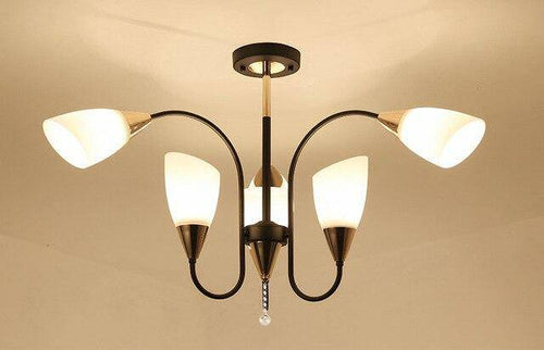 LED chandelier with curved arms and glass lamps for living room - vue 6 sur 10