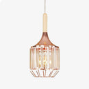 Retro LED pendant light in rose gold metal and crystal glass