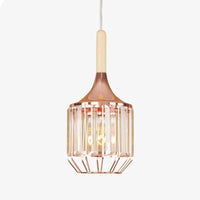 Retro LED pendant light in rose gold metal and crystal glass