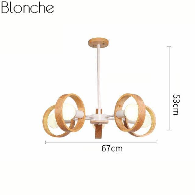 Modern LED pendant light with wooden disc, Japan style - vue 5 sur 14