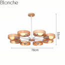 Modern LED pendant light with wooden disc, Japan style