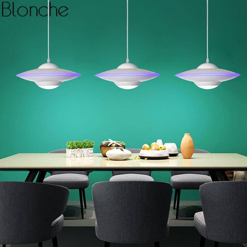 Industrial LED pendant light with metal saucer shade