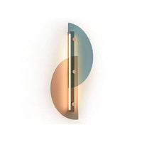 Led designer wall light with coloured glass half-circle