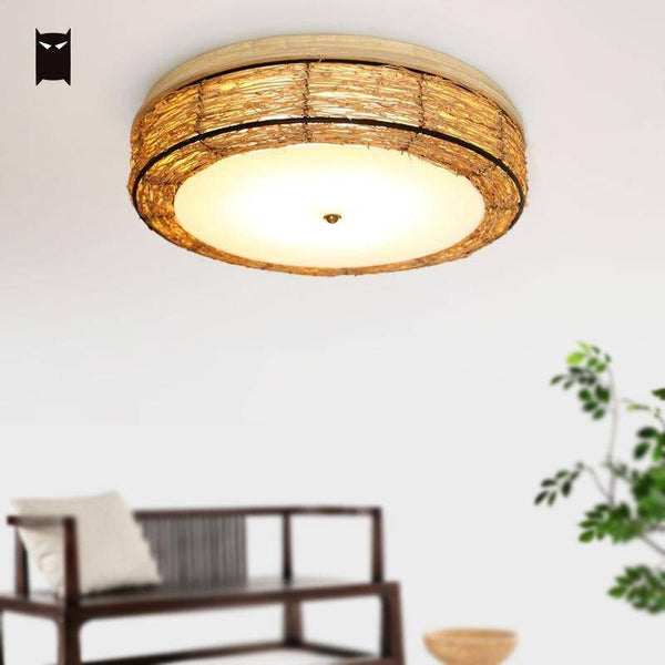 Round rattan LED ceiling light