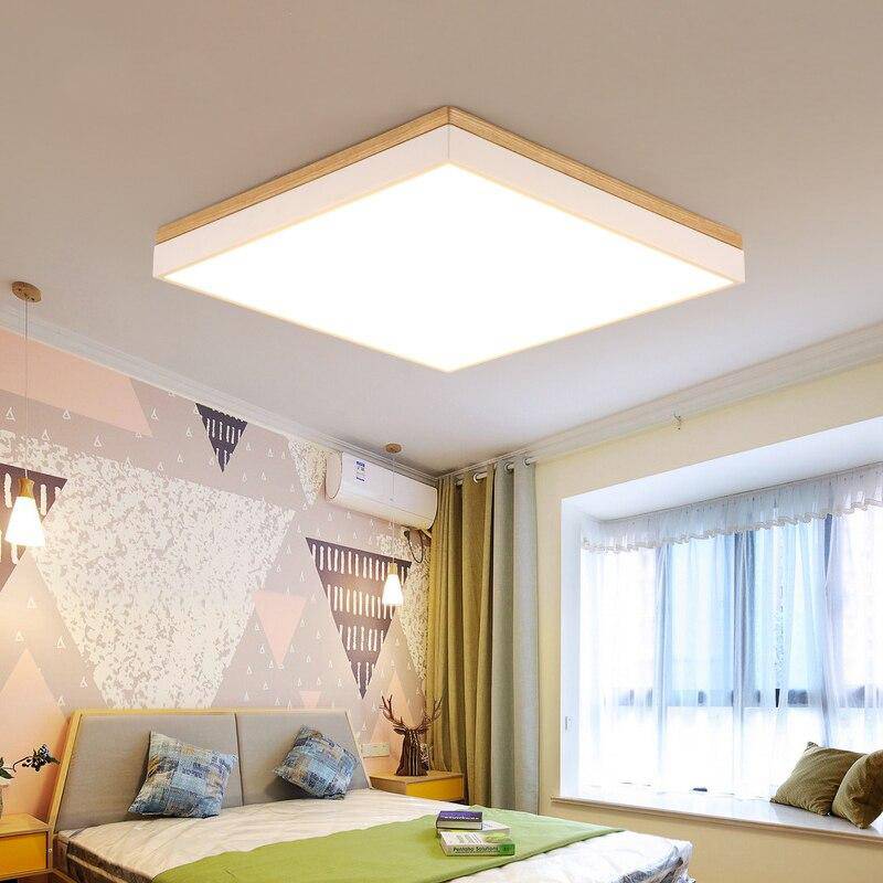 Rectangular wooden and metal LED ceiling light