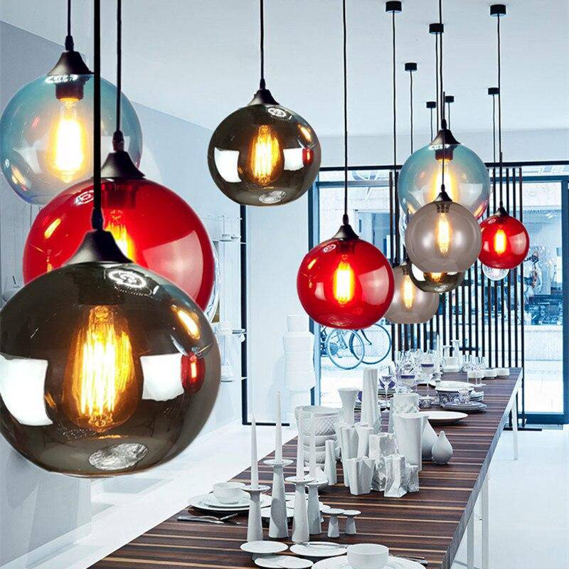 Coloured glass globe pendant light loft - vue 2 sur 4