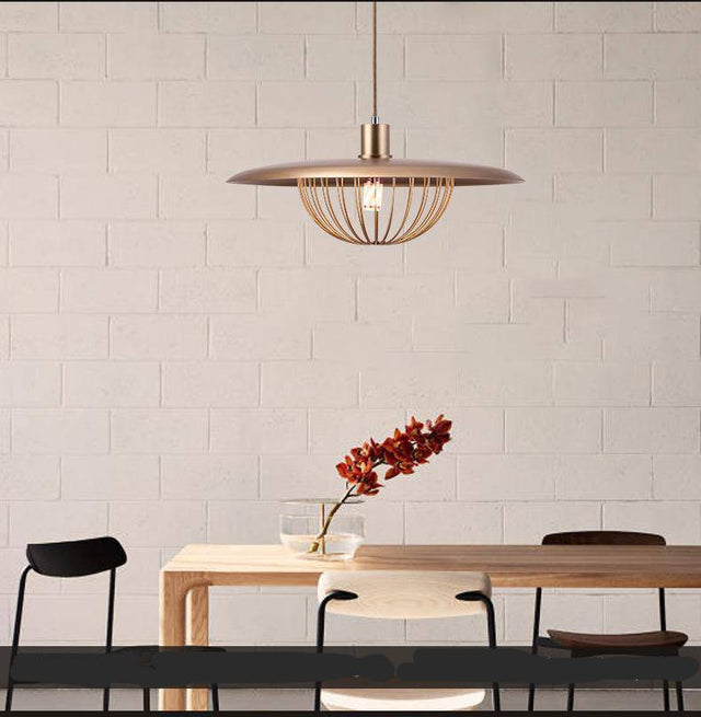 Long gold cage design pendant light