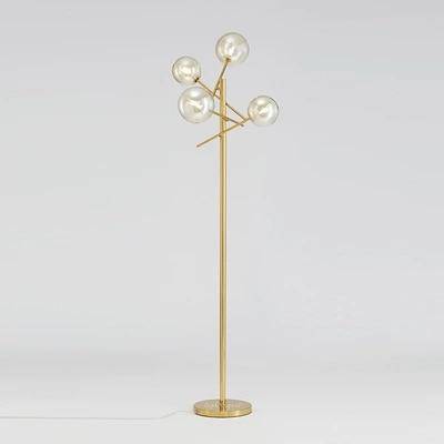 Modern gold LED floor lamp with glass globes branches rotated - vue 3 sur 5