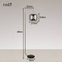 Designer floor lamp with smoked glass globe stone