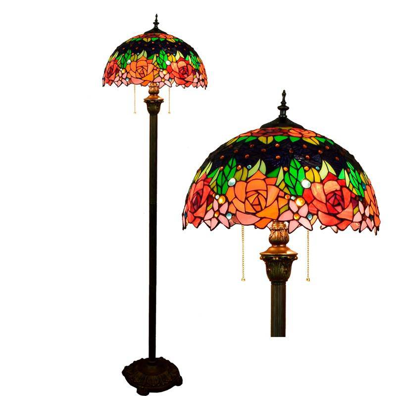 Tiffany floor lamp with green stained glass shade - vue 4 sur 5