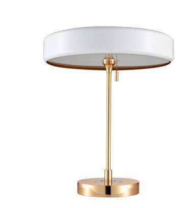 Gold bedside lamp with white glass shade drawing