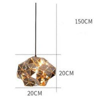 Designer pendant light with multiple small triangle shapes sparks