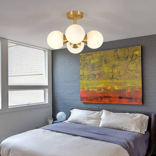 Gold designer LED ceiling light with glass globes - vue 4 sur 6