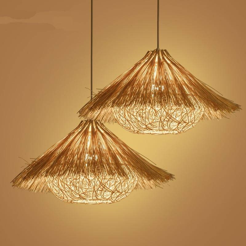Woven straw triangle pendant light - vue 3 sur 9