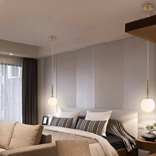 Glass ball LED pendant light with cylindrical holder - vue 3 sur 8
