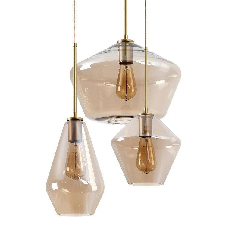 Smoked cognac glass pendant light in multiple shapes - vue 4 sur 14