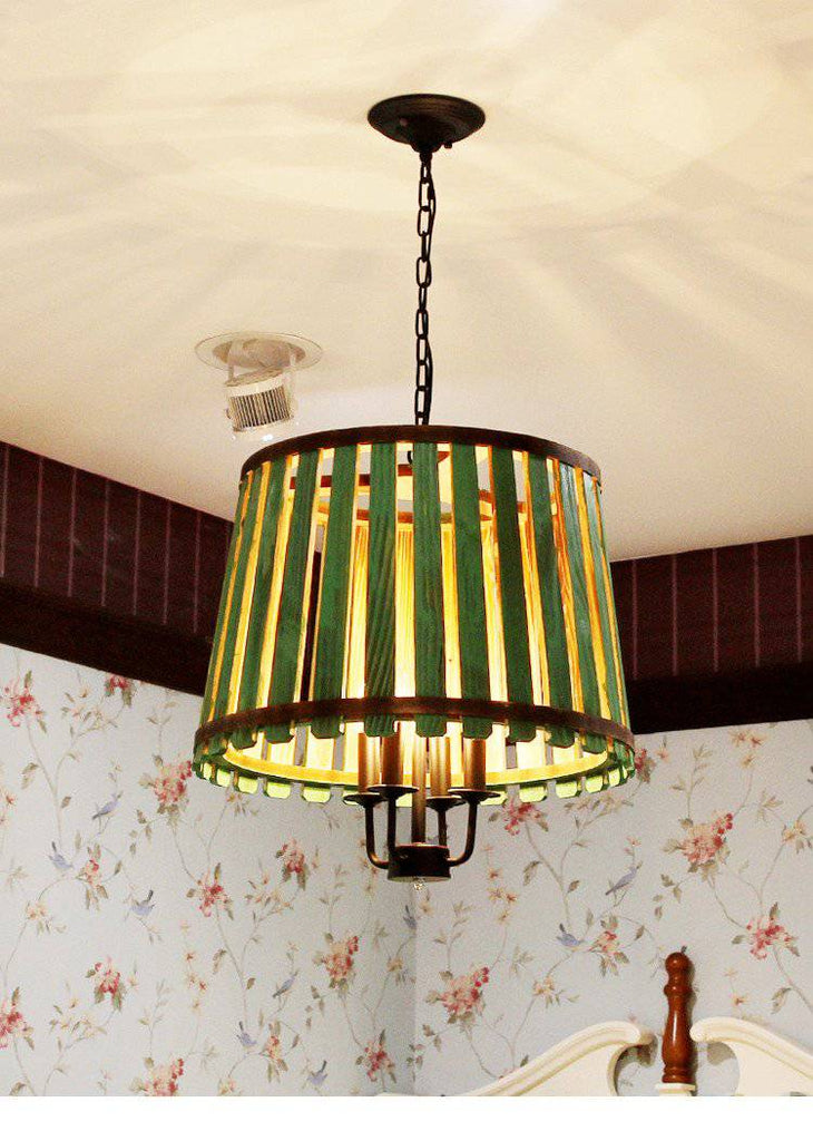 Antique wooden barrel pendant light bucket