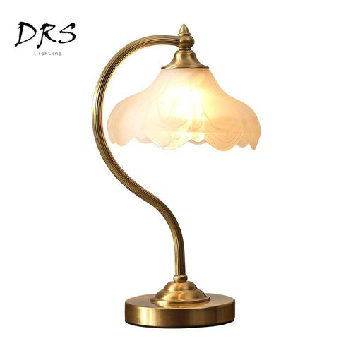 Golden table lamp with glass shade copper - vue 6 sur 6