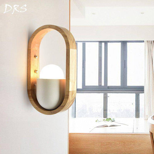 Rounded wooden wall light with interior studio lamp - vue 6 sur 6