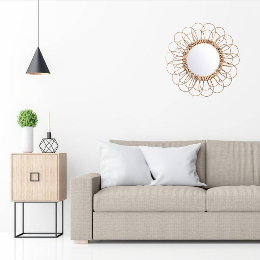 Decorative Round Rattan Flower Petal Wall Mirror