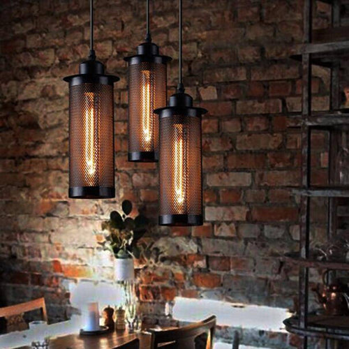 Vintage and industrial pendant light with wire mesh - vue 4 sur 7