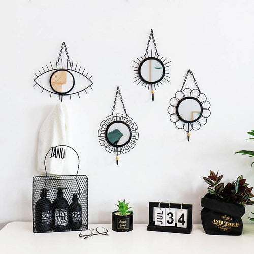 Decorative hanging wall mirror round black eye Nordic - vue 5 sur 4