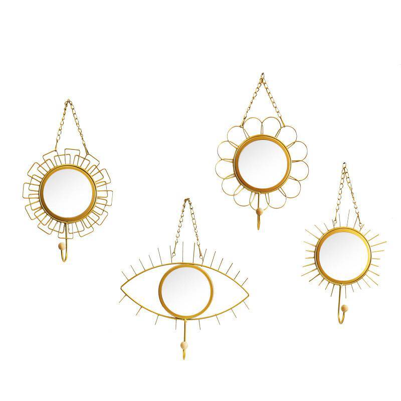 Nordic Yellow Sun Round Decorative Hanging Wall Mirror - vue 3 sur 4