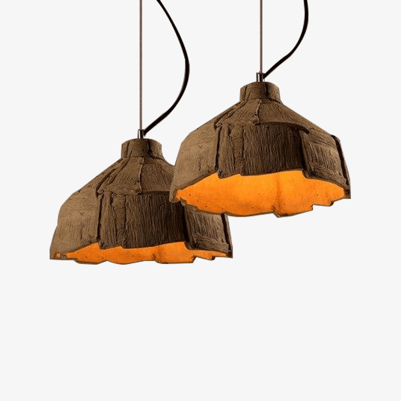 Retro LED pendant light with bark effect shade