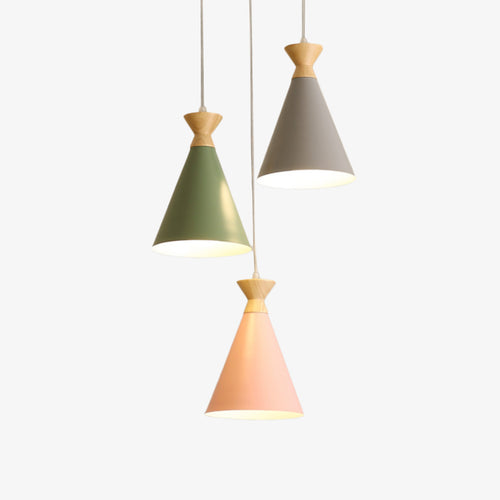 Scandinavian pendant light with conical shade and wooden detail Avi